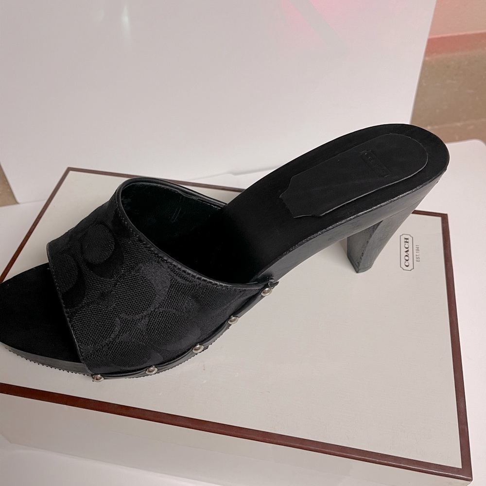Pair of COACH platform shoes / mules in black. Size 11